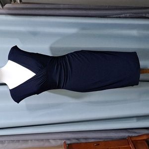LAUREN by Ralph Lauren Navy Blue V neck Wrap Rouched Dress Size 6